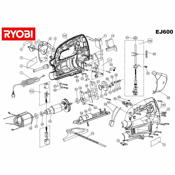 Ryobi EJ600 Spare Parts List Type: 5133000539